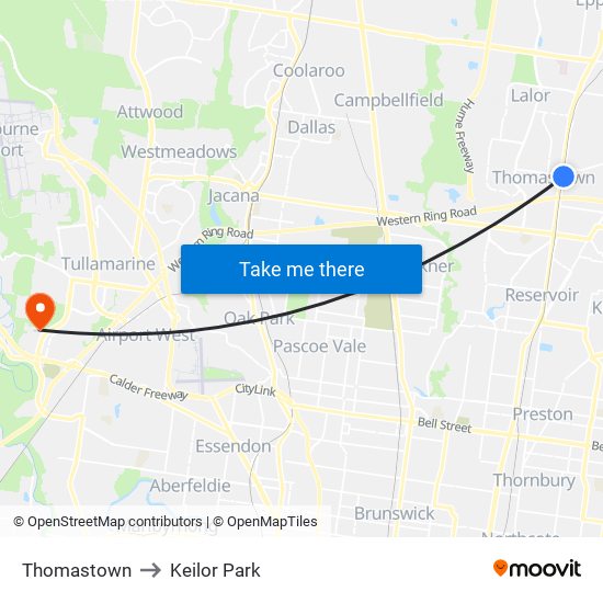 Thomastown to Keilor Park map
