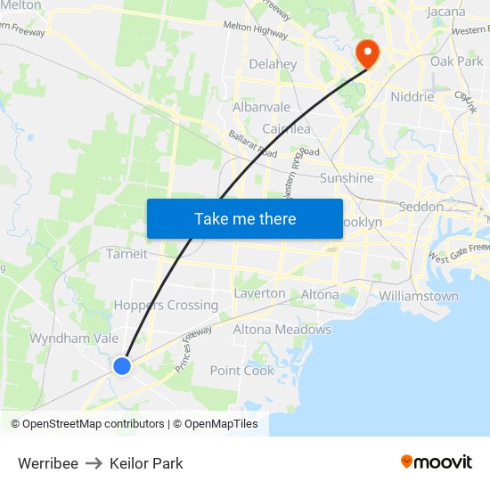 Werribee to Keilor Park map