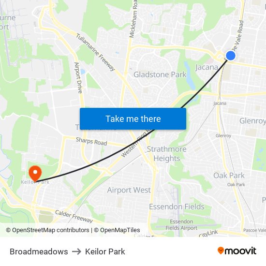 Broadmeadows to Keilor Park map