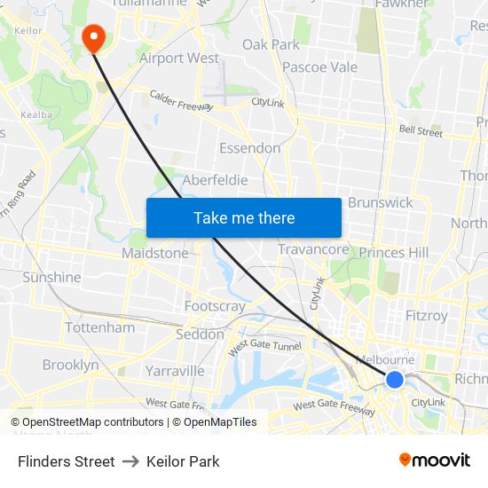 Flinders Street to Keilor Park map