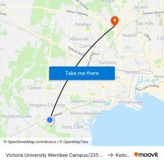 Victoria University Werribee Campus/235 Hoppers Lane to Keilor Park map