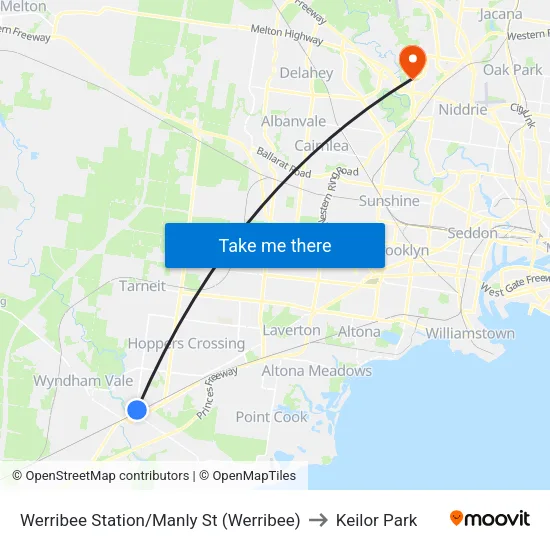 Werribee Station/Manly St to Keilor Park map