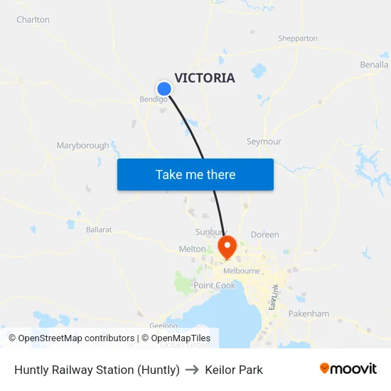 Huntly Railway Station (Huntly) to Keilor Park map