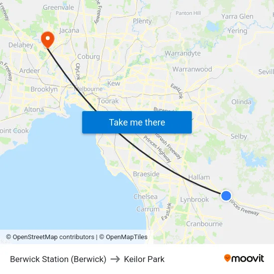 Berwick Station to Keilor Park map