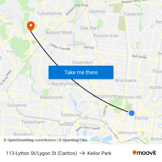 Lytton St/Lygon St #113 to Keilor Park map