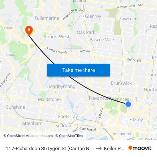 117-Richardson St/Lygon St (Carlton North) to Keilor Park map