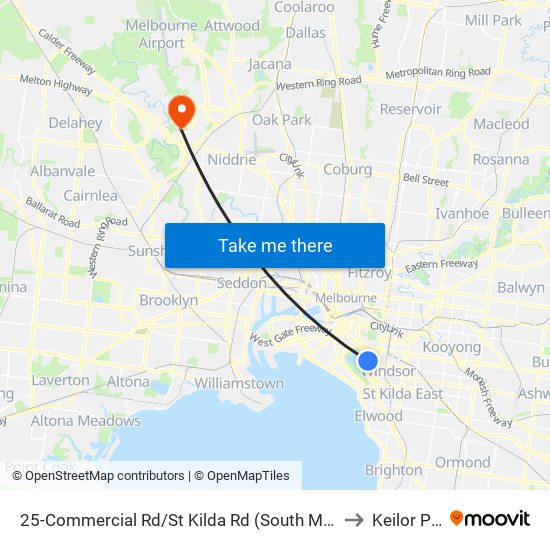 25-Commercial Rd/St Kilda Rd (South Melbourne) to Keilor Park map