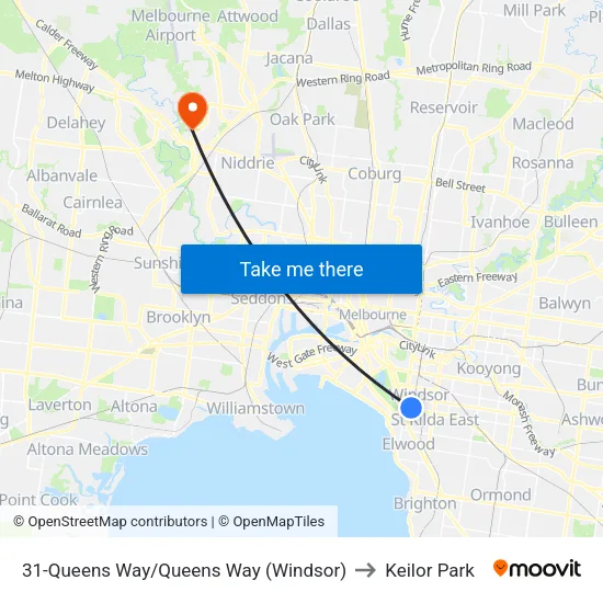 Queens Way/Queens Way #31 to Keilor Park map