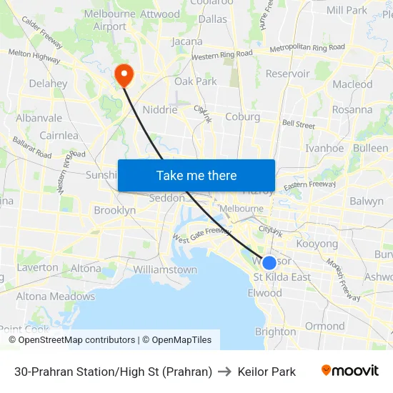Prahran Station/High St #30 to Keilor Park map
