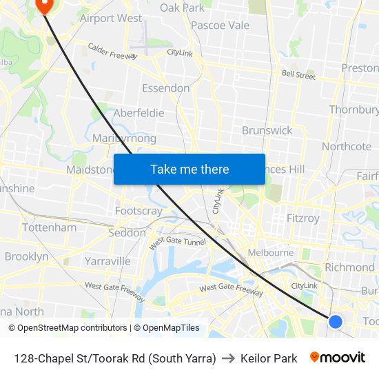 128-Chapel St/Toorak Rd (South Yarra) to Keilor Park map
