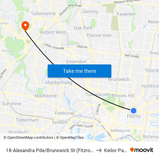 18-Alexandra Pde/Brunswick St (Fitzroy) to Keilor Park map