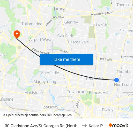 Gladstone Ave/St Georges Rd #30 to Keilor Park map