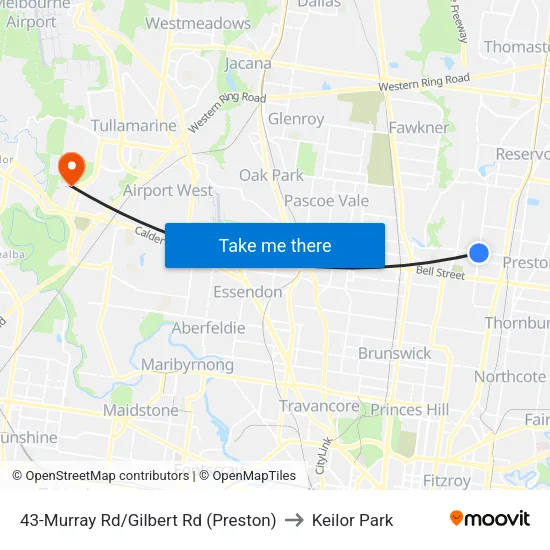 Murray Rd/Gilbert Rd #43 to Keilor Park map