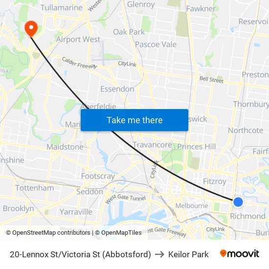 20-Lennox St/Victoria St (Abbotsford) to Keilor Park map