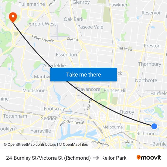 24-Burnley St/Victoria St (Richmond) to Keilor Park map