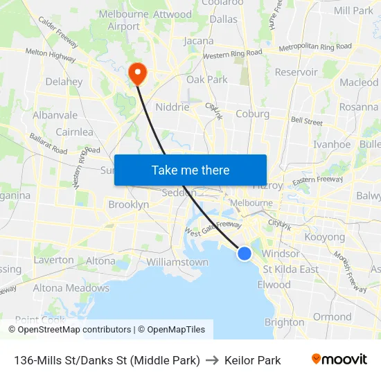 Mills St/Danks St #136 to Keilor Park map