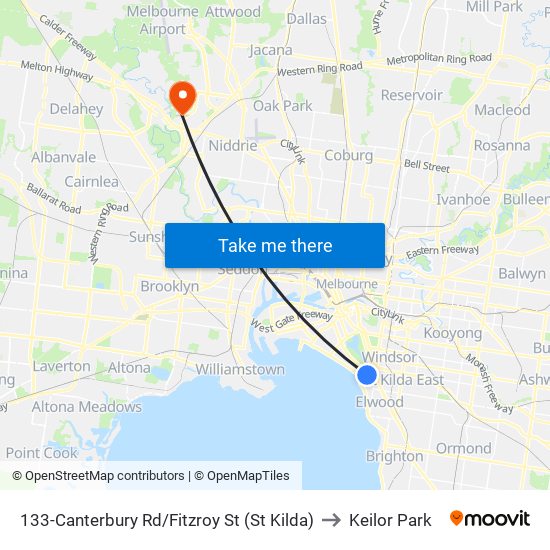 133-Canterbury Rd/Fitzroy St (St Kilda) to Keilor Park map