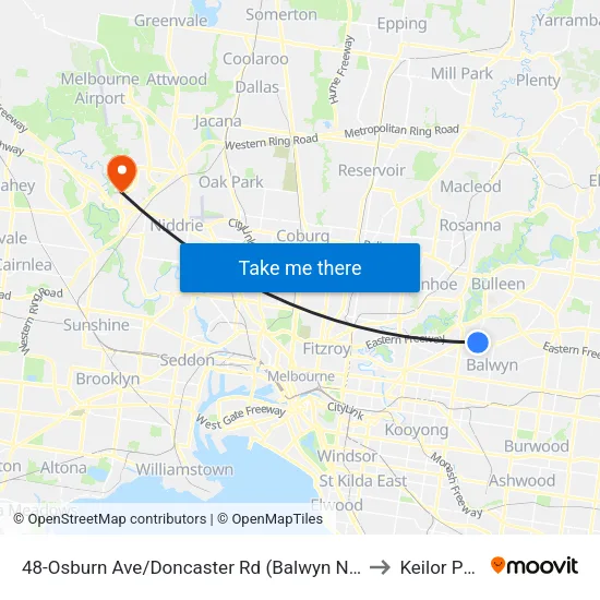 Osburn Ave/Doncaster Rd #48 to Keilor Park map