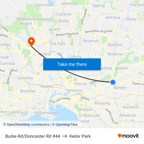 Burke Rd/Doncaster Rd #44 to Keilor Park map