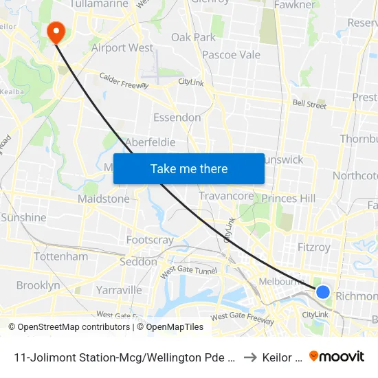 Jolimont Station-Mcg/Wellington Pde #11 to Keilor Park map
