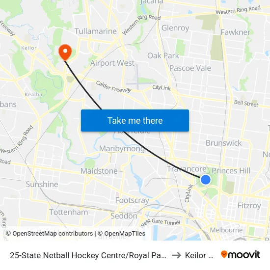 State Netball Hockey Centre/Royal Park #25 to Keilor Park map