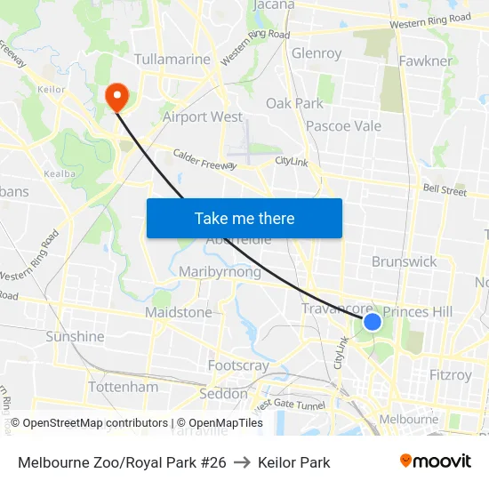 Melbourne Zoo/Royal Park #26 to Keilor Park map
