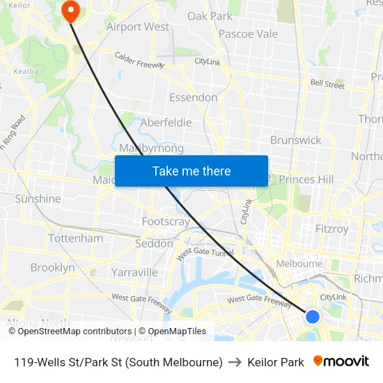 Wells St/Park St #119 to Keilor Park map