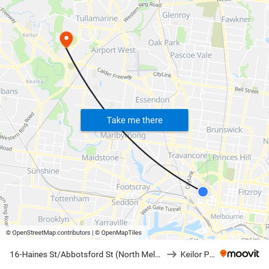 16-Haines St/Abbotsford St (North Melbourne) to Keilor Park map