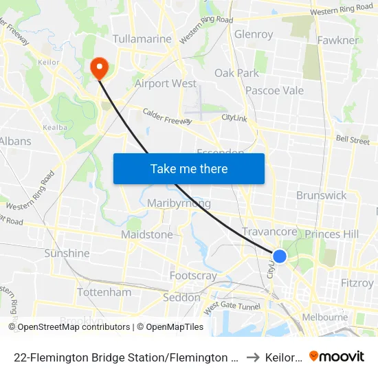 Flemington Bridge Station/Flemington Rd #22 to Keilor Park map