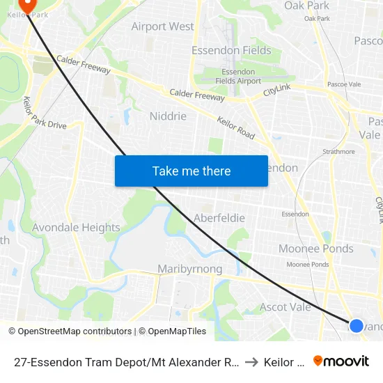 Essendon Tram Depot/Mt Alexander Rd #27 to Keilor Park map