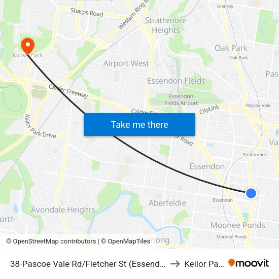 Pascoe Vale Rd/Fletcher St #38 to Keilor Park map