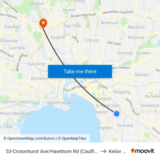 Crotonhurst Ave/Hawthorn Rd #53 to Keilor Park map