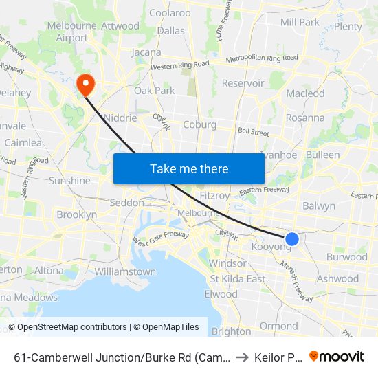 61-Camberwell Junction/Burke Rd (Camberwell) to Keilor Park map