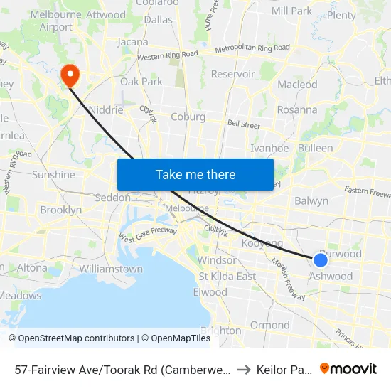 Fairview Ave/Toorak Rd #57 to Keilor Park map