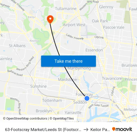 Footscray Market/Leeds St #63 to Keilor Park map