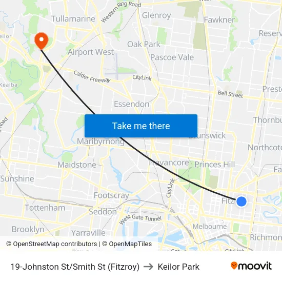 Johnston St/Smith St #19 to Keilor Park map