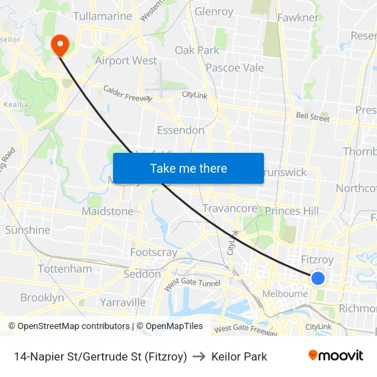 Napier St/Gertrude St #14 to Keilor Park map