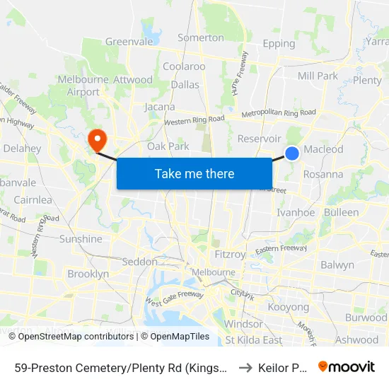 Preston Cemetery/Plenty Rd #59 to Keilor Park map