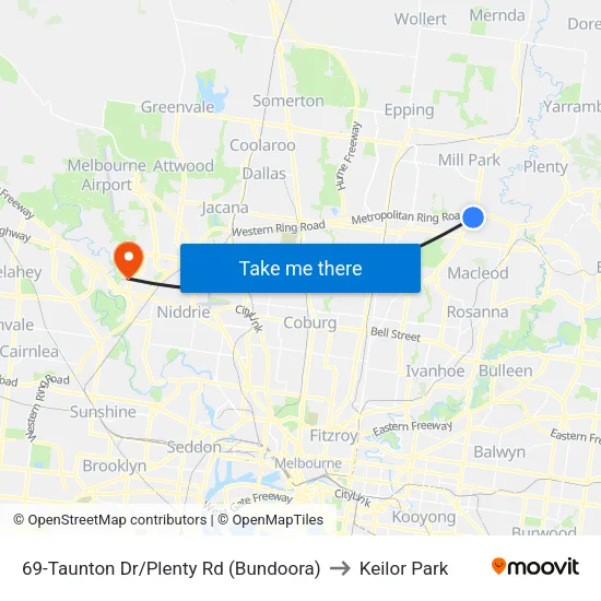 Taunton Dr/Plenty Rd #69 to Keilor Park map