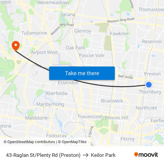 43-Raglan St/Plenty Rd (Preston) to Keilor Park map