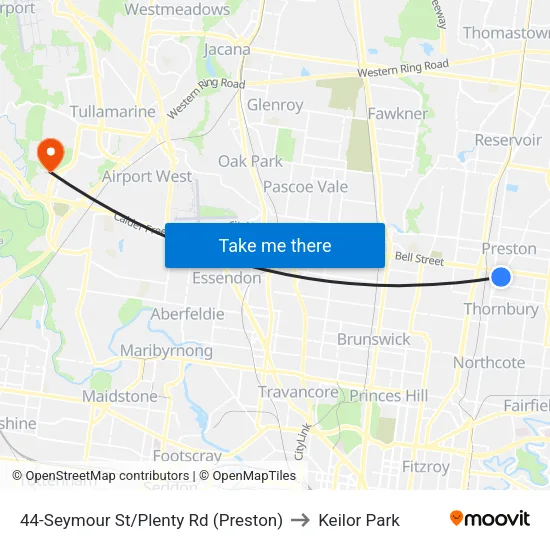 Seymour St/Plenty Rd #44 to Keilor Park map