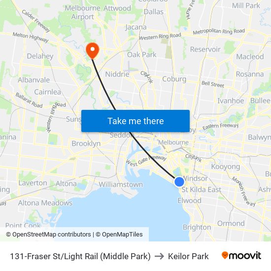 131-Fraser St/Light Rail (Middle Park) to Keilor Park map