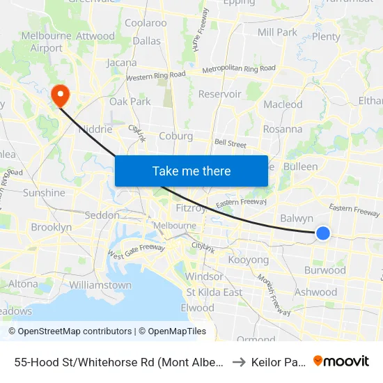Hood St/Whitehorse Rd #55 to Keilor Park map