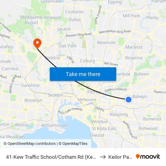 41-Kew Traffic School/Cotham Rd (Kew) to Keilor Park map