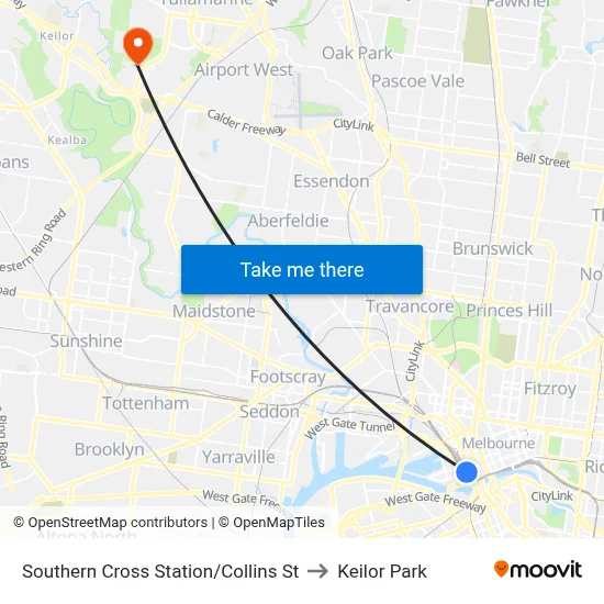 Southern Cross Station/Collins St to Keilor Park map