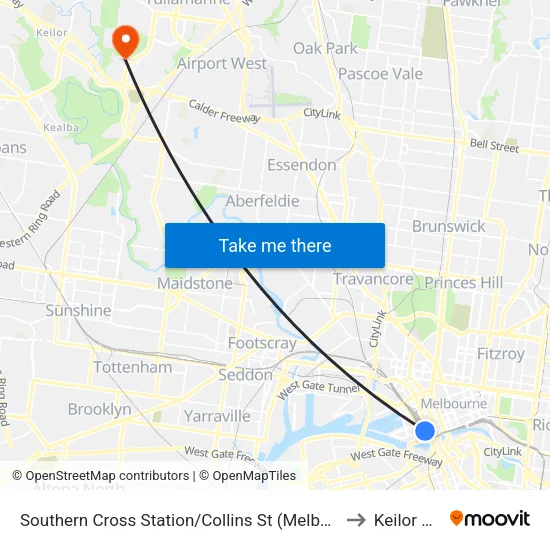 Southern Cross Station/Collins St to Keilor Park map