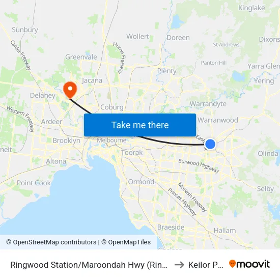 Ringwood Station/Maroondah Hwy to Keilor Park map