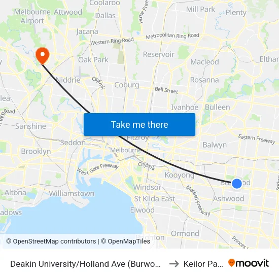 Deakin University/Holland Ave to Keilor Park map