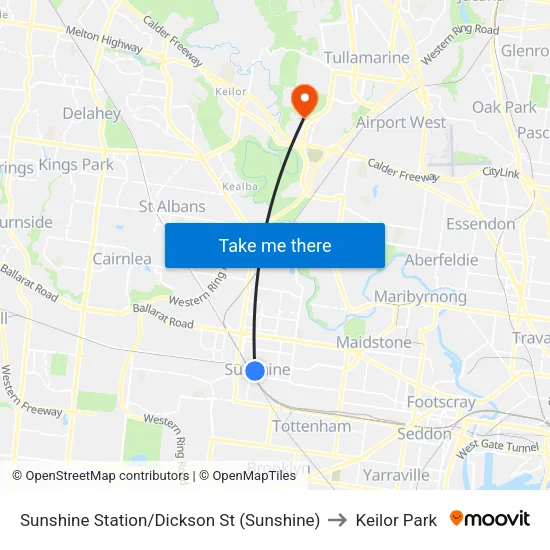 Sunshine Station/Dickson St to Keilor Park map