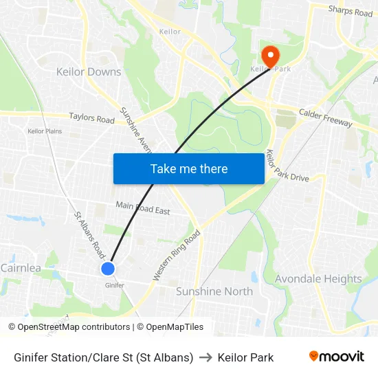 Ginifer Station/Clare St to Keilor Park map